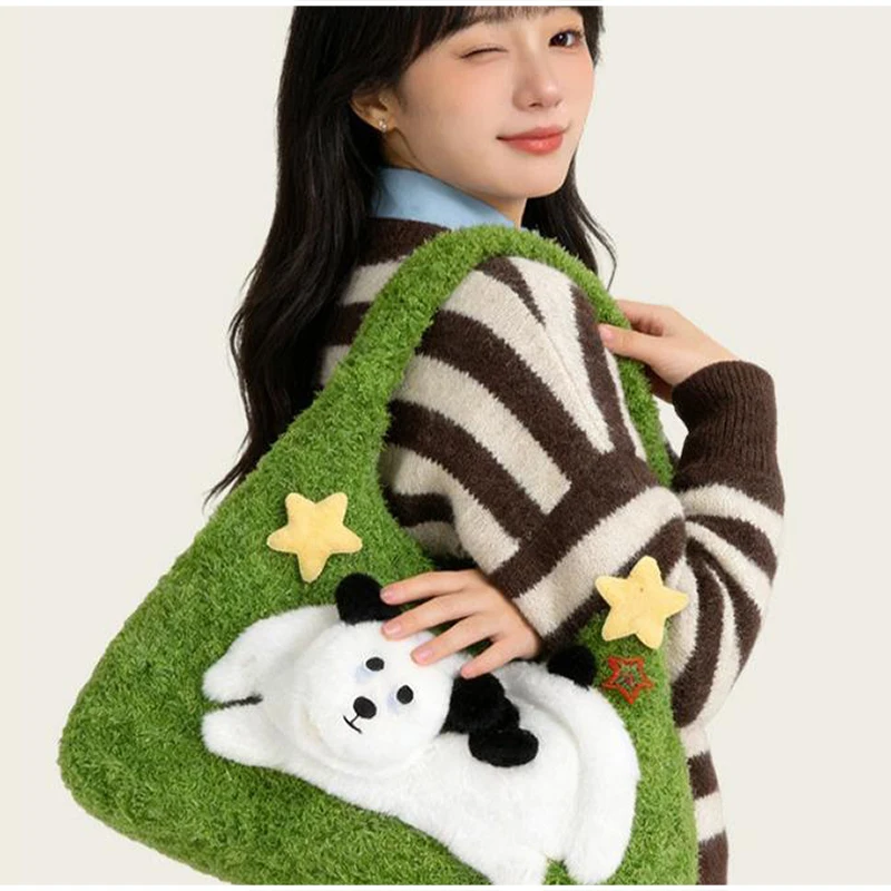 Niedliche Flauschige Bären- und Seeotter-Schultertasche, Weiche Plüsch-Handtasche für Damen, Süße Cartoon-Tier-Style-Deko für den täglichen Pendelverkehr und Reisen – Detail 8