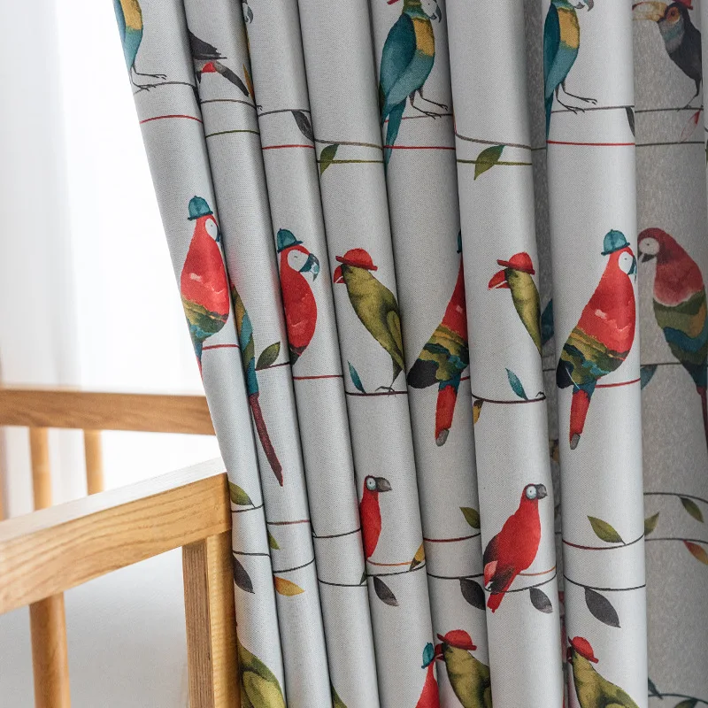 Light Luxury Parrot Modern Simple Polyester Cotton Print High Shading Window Curtains for Living Dining Room Bedroom Study Home