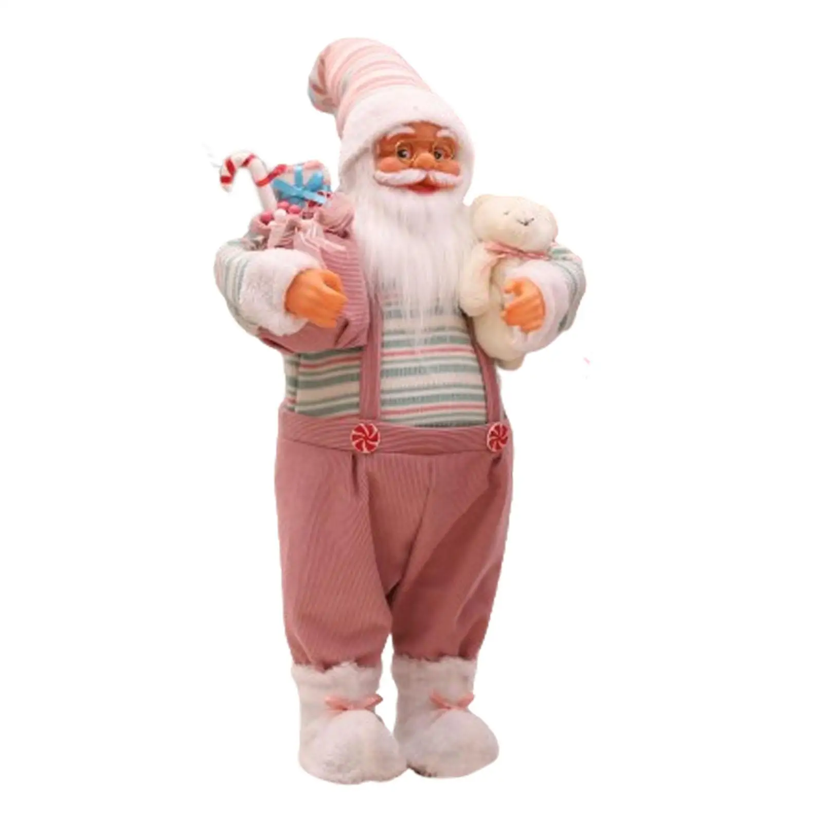 

Christmas Doll Standing Santa Claus Figure, Holding Gifts Bag And Bear Party