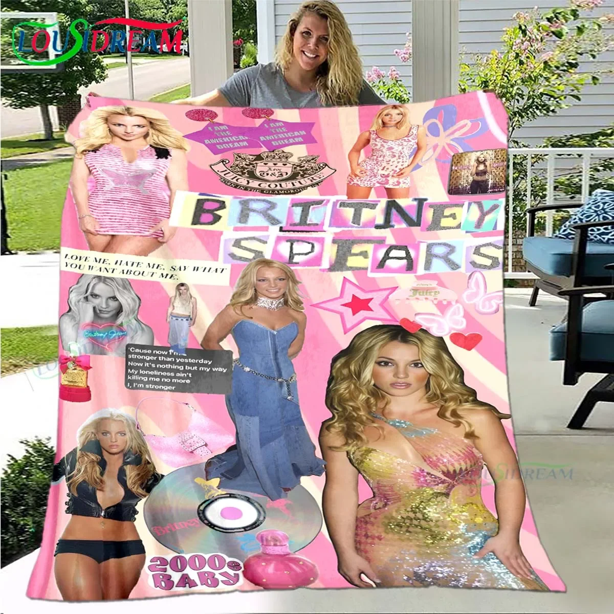 Pop Female Singer  B-Britney Pattern Blanket Star Flannel Thin Blanket Portable Home Travel Office Lunch Break Blanket  Gift