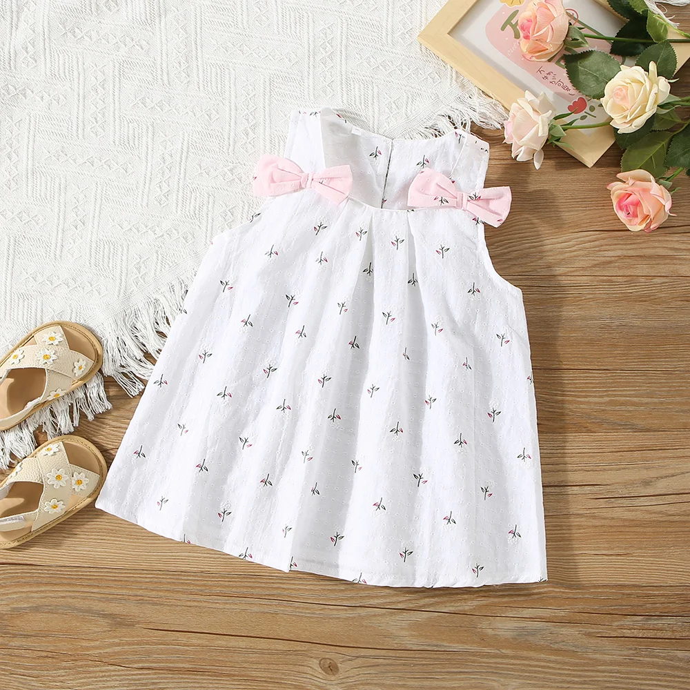 Summer New Baby Girls Dress Bow Sleeveless Flower Print Light Sweet Princess Dress Birthday Party Dress