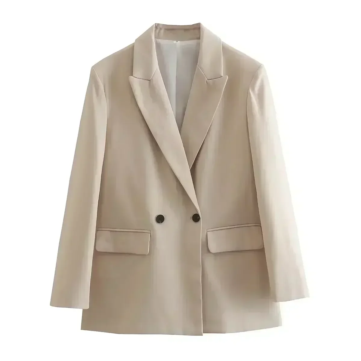 Blazer à double boutonnage pour femme, manteau vintage à manches longues, décoration de poche rabattable, mode féminine, nouveau, 2023