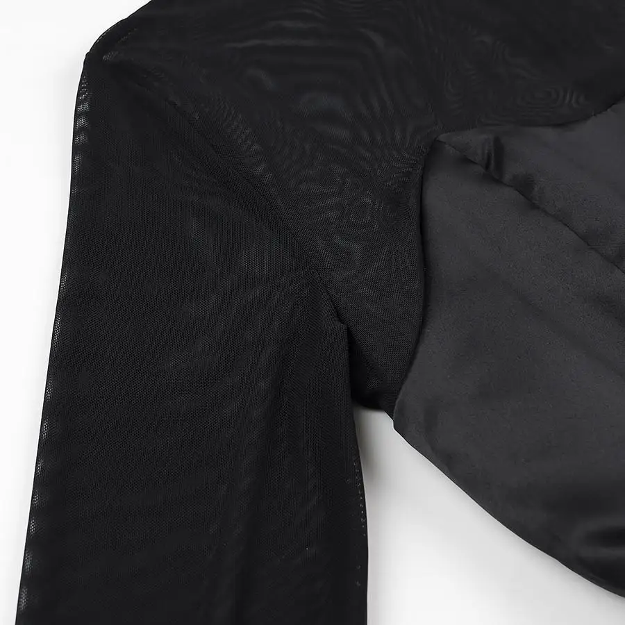 JNLEAOG セクシーなメッシュバブルヘムドレス フレンチスタイル 長袖プリンセススカート ポリエステル生地 ミッドウエスト Aラインシルエット