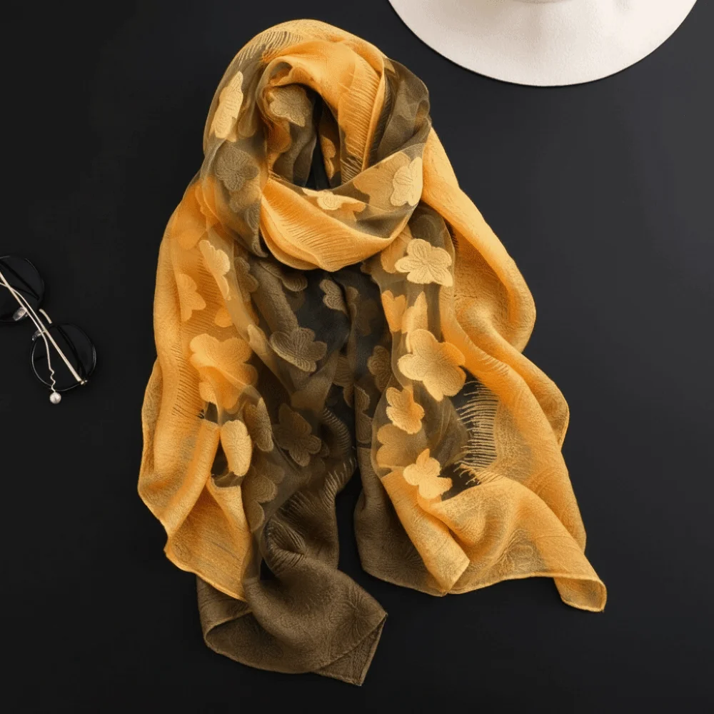

Fashion Gradient Color Cut Flowers Scarf Thin Lace Sunscreen Scarf Long Soft Beach Shawl Wrap