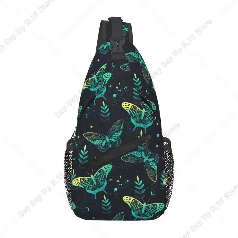 Custom Cool Moon Moth And Stars Sling Bag for Traveling Men Crossbody Chest Backpack Shoulder Daypack