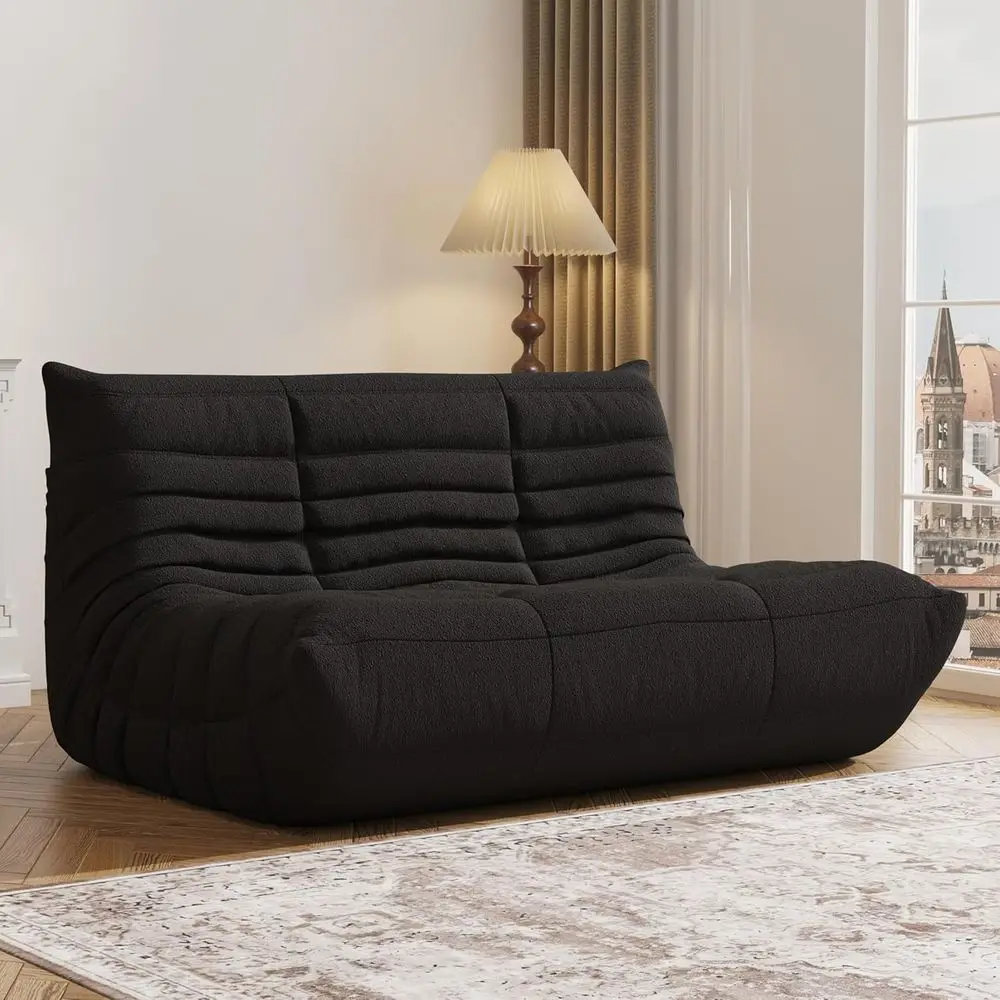 

Premium Large Bean Bag Chair for Adults and Teens - High-Resilience Foam, Non-Slip Base, Ideal for Living Room in Black Loveseat