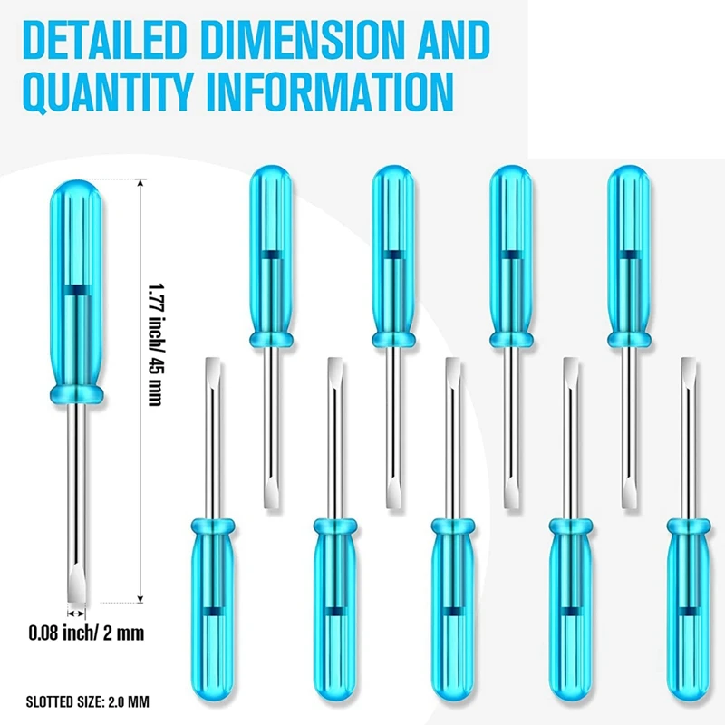 Mini chave de fenda com alça azul, micro chave de fenda para relógios, celular, HDD, câmera, Laptop Repair Tool, entalhado, 100 PCs, 2,0mm