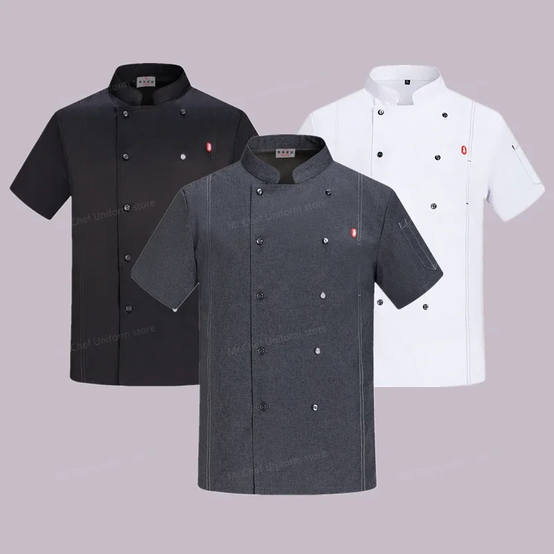 Oddychająca siateczkowa kurtka kucharska z fartuchem biała Krótki rękaw uniform kucharski Restauracja Kuchnia Płaszcz kucharski czarny męski odzież robocza logo