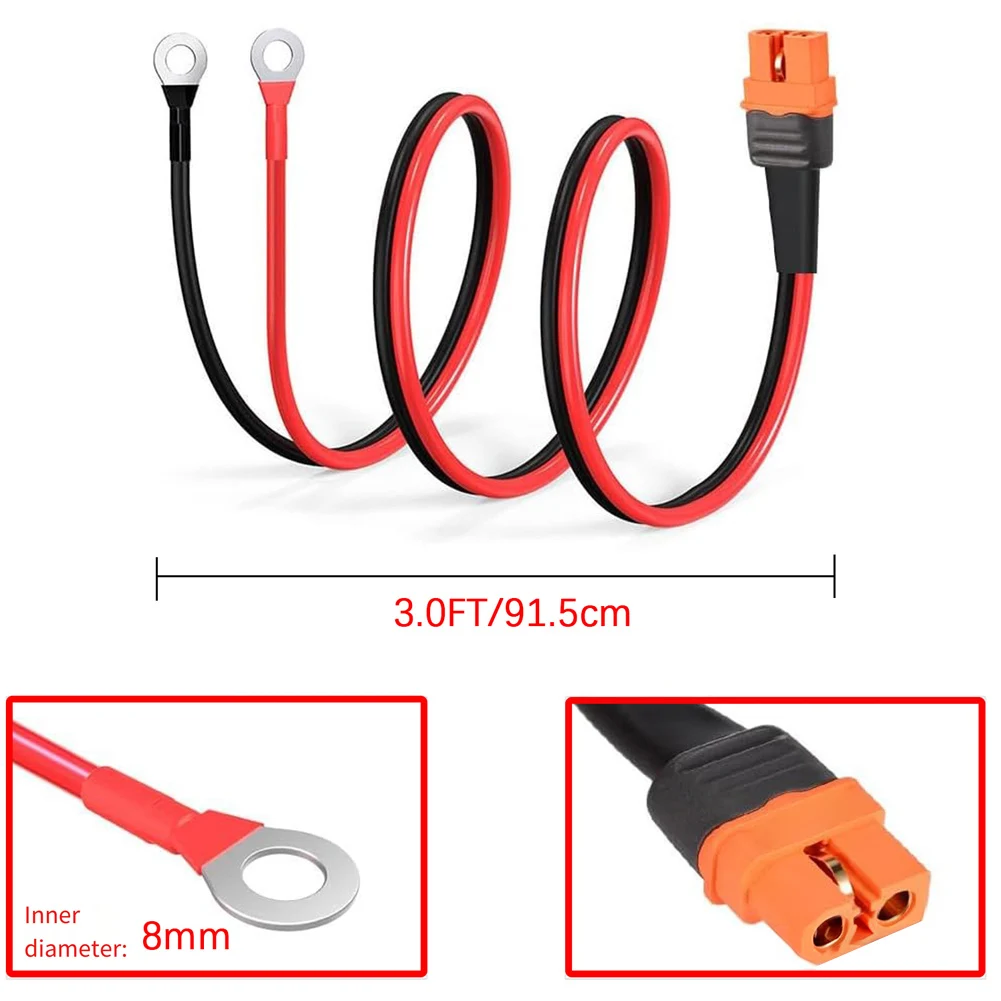 60cm 12AWG XT60I-F to O-Terminal Cable with Pure Copper Core and Heat Resistant PVC Jacket for Drones and Power Equipment