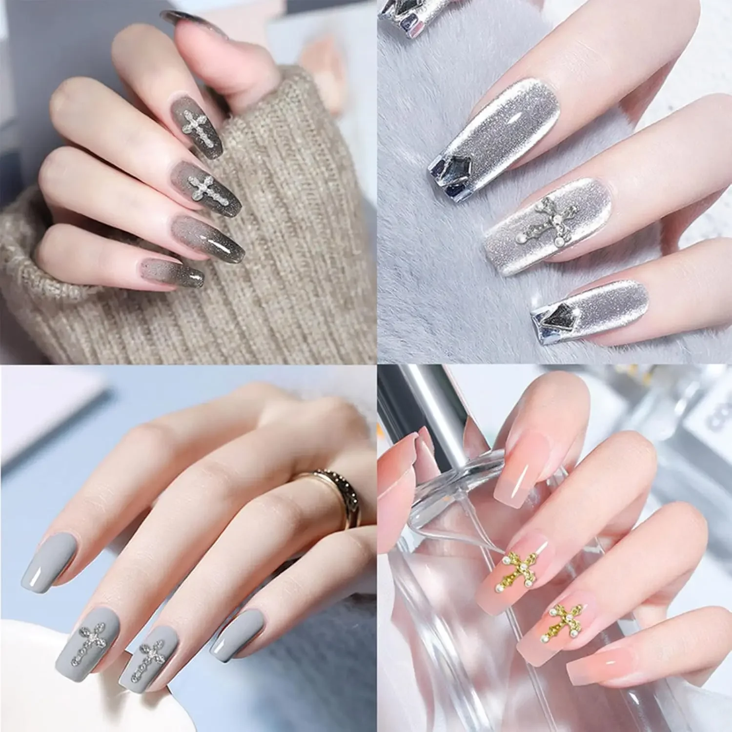 10/5 pièces Punk croix ongles breloques 3D or argent diamant Nail Art décoration scintillant bricolage manucure strass bijoux pour les femmes