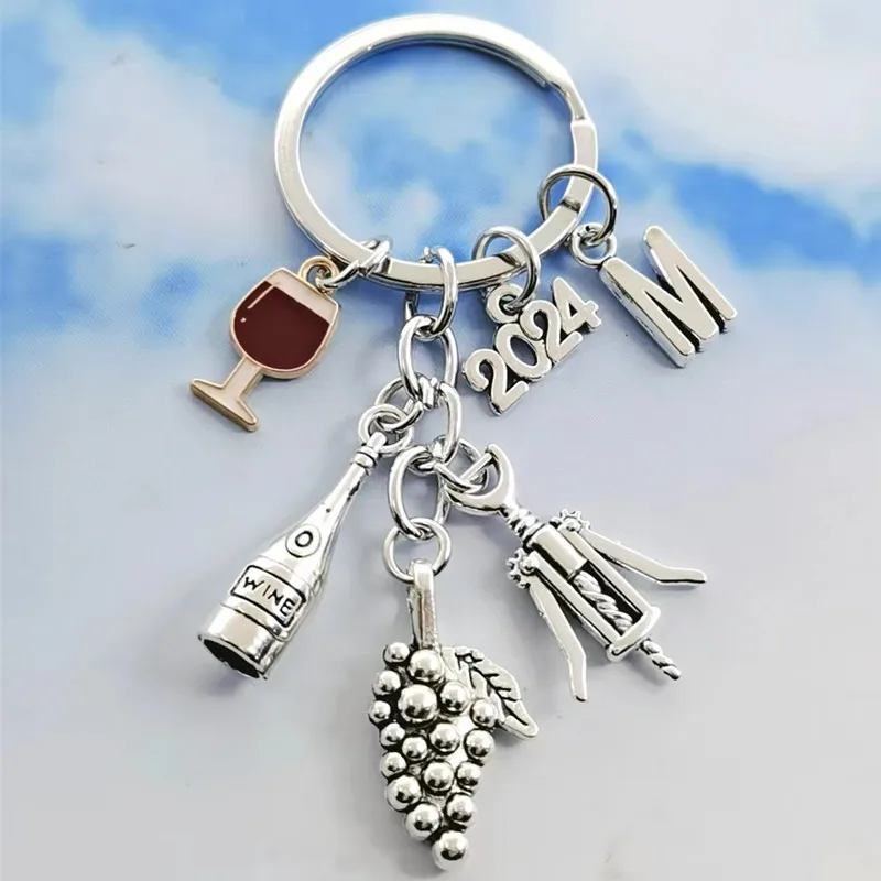 new A-Z letter bar charm keychain with wine corkscrew, cocktail, Europe and America