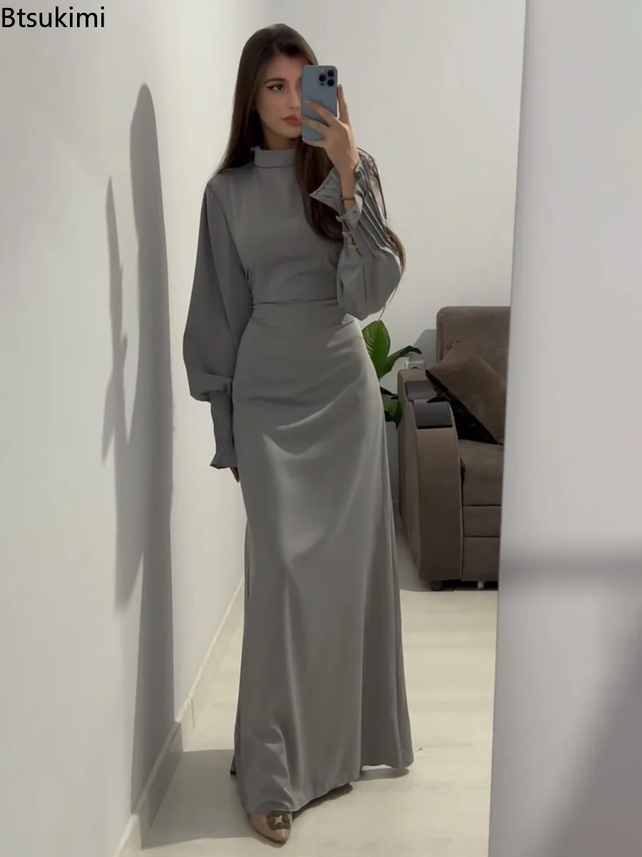 Sukienki muzułmańskie na Eid Wiosenna moda damska Abaja Elegancka suknia satynowa w stylu pałacowym na przyjęcie Ramadan Maroko Kaftan Arabski Dubaj Szata