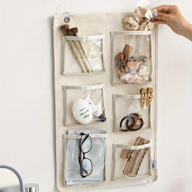 1PCVerdickte Leinwand Wasserdichte Lagerung Tasche Haushalt Wand-montiert Taschen Transparent Große Spielzeug Lagerung Organizer Make-Up Container