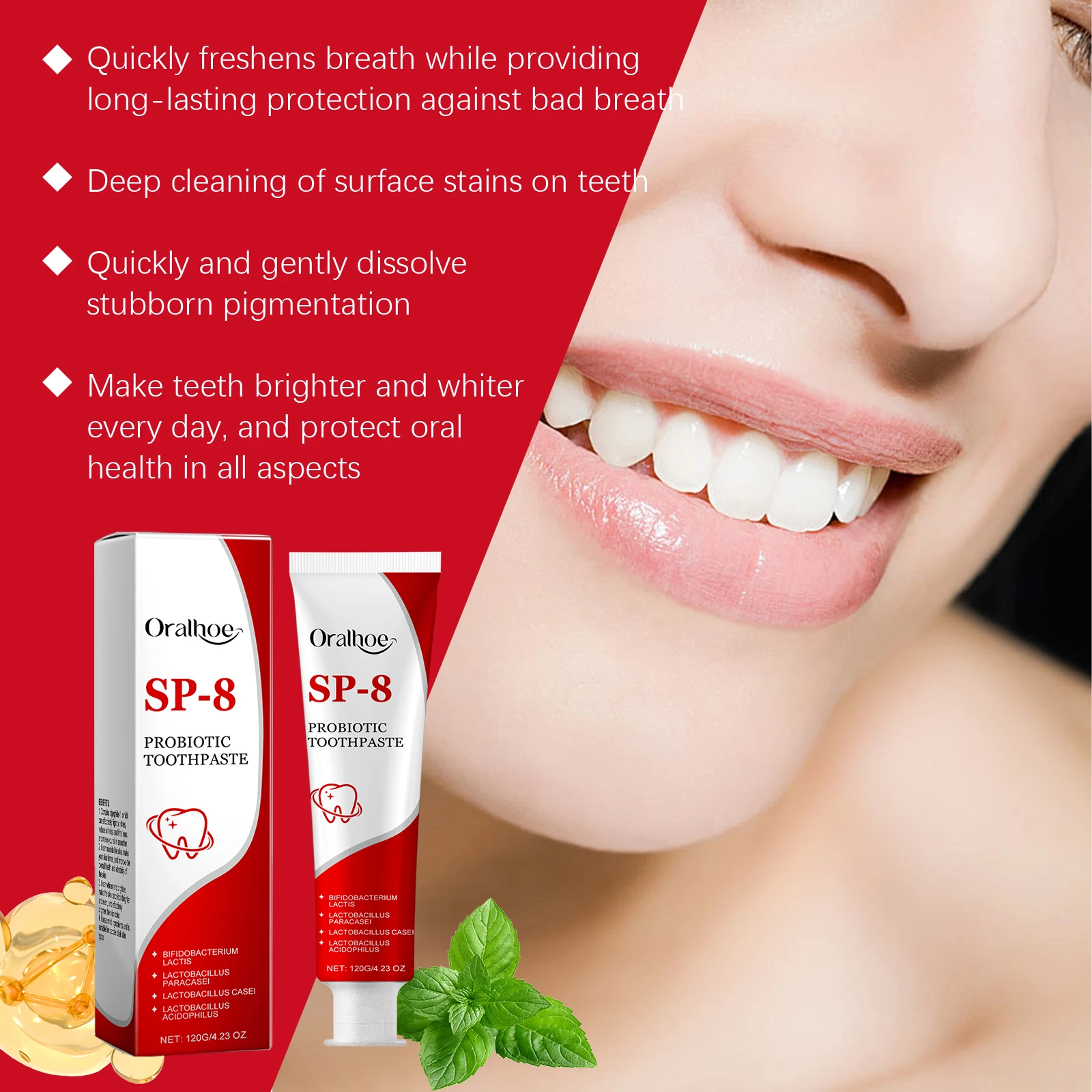 Sp-8 Probiotic Toothpaste Whitening Tooth Remove Plaque Stains Teeth Whitener Oral Hygiene Clean Fresh Breath Dental Brighten
