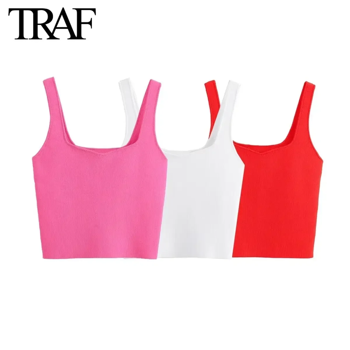 TRAF Women Fashion Summer New Solid Color Backless Sling Crop Simple Knitted Short Top Chic Female Sexy Streetwear Vest Mujer