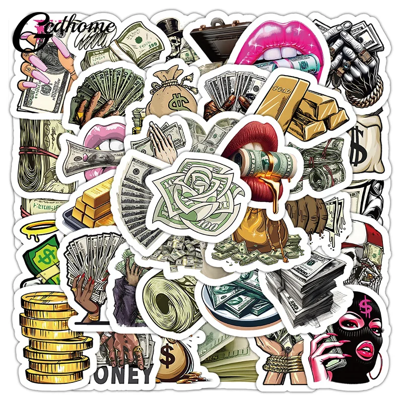 

50pcs Cartoon Money Dollar World Stickers Waterproof Graffiti DIY Phone Case Luggage Notebook Banknotes Decals Decoration