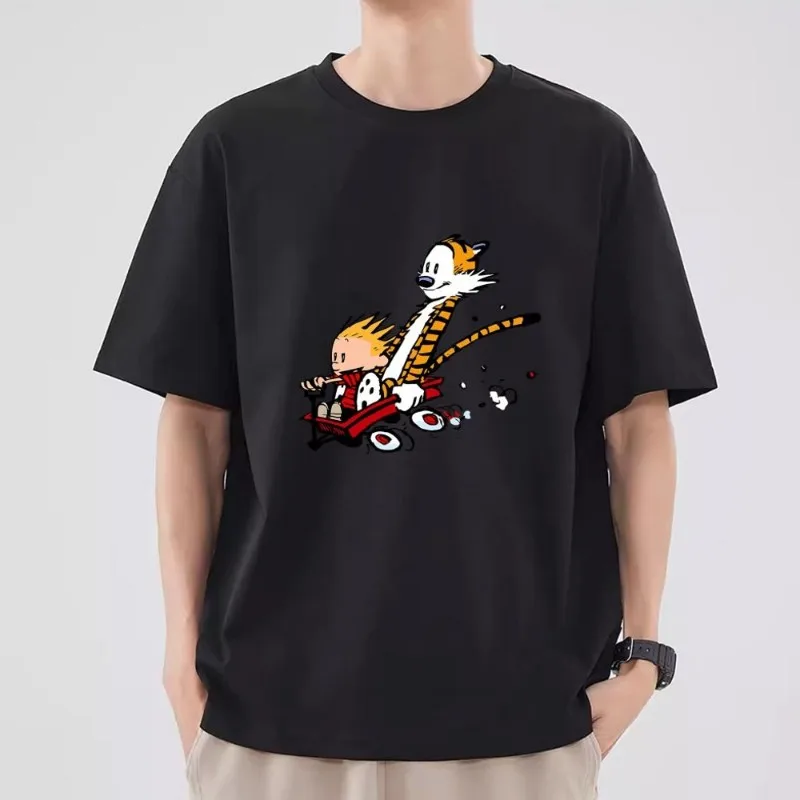 C-Calvin and H-Hobbes T Shirt Women Couple Combination Clothes Short Sleeve Collar Fashion T-shirt Man Cotton