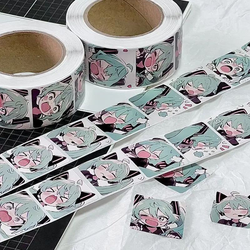 New500PCS Japanese Classic Anime Hatsune Miku Roll Sticker Handbill Material Cute High Appearance Level Envelope Sealing Sticker