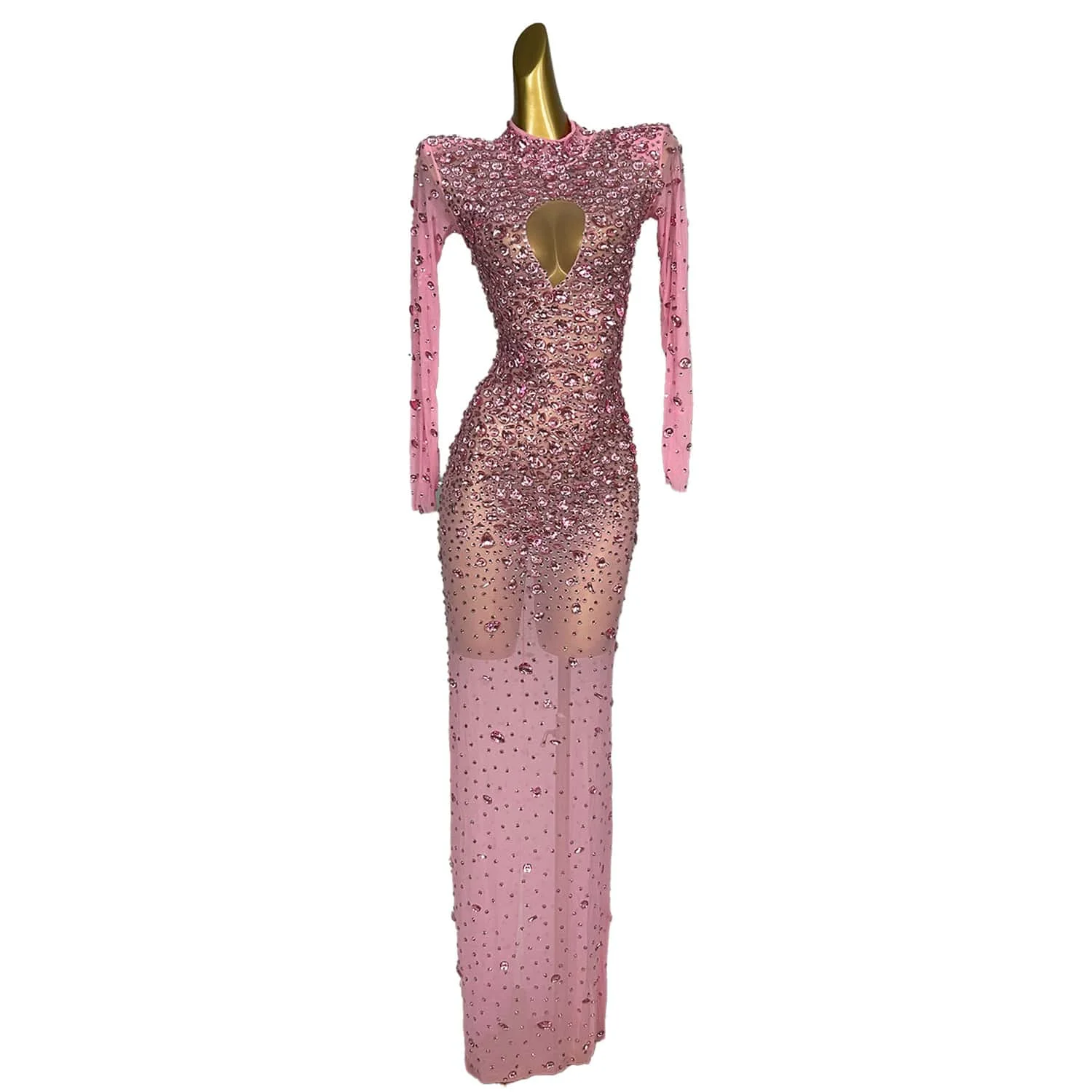 Pink Rhinestone Costume Latin Dance Dress Female Professional Competition for Women Girl Sexy Pink Long Festival Clothing Cuican