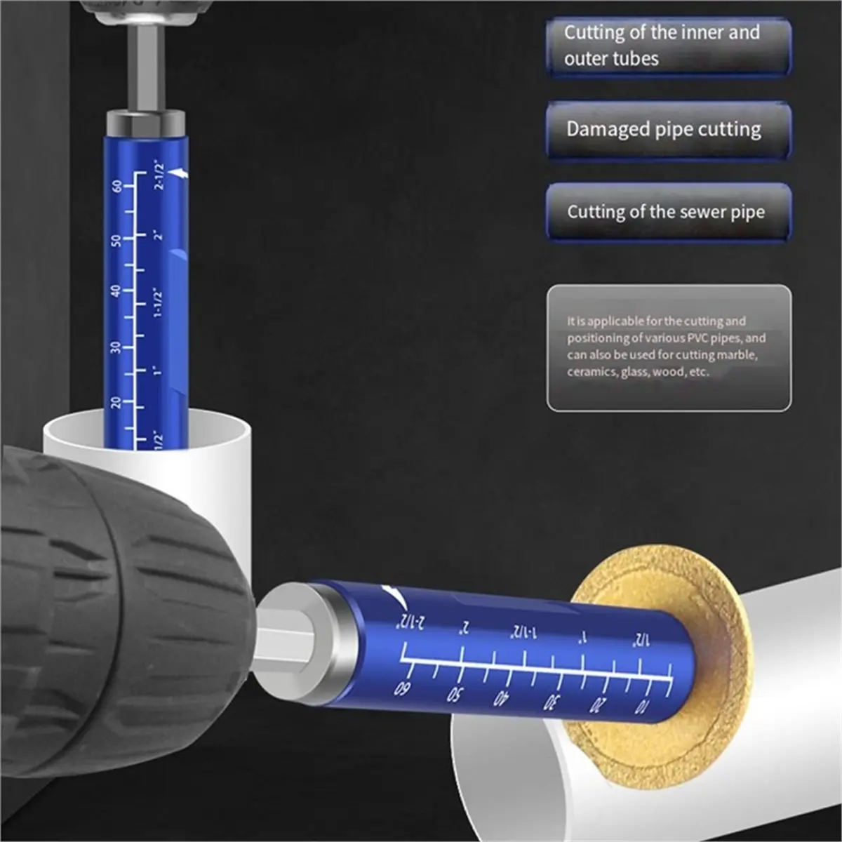 

(WSFS) PVC Pipe Internal Cutting Tool, Drainage Pipe/Downpipe Extended Internal Cutting Brazed Saw Blade Gold