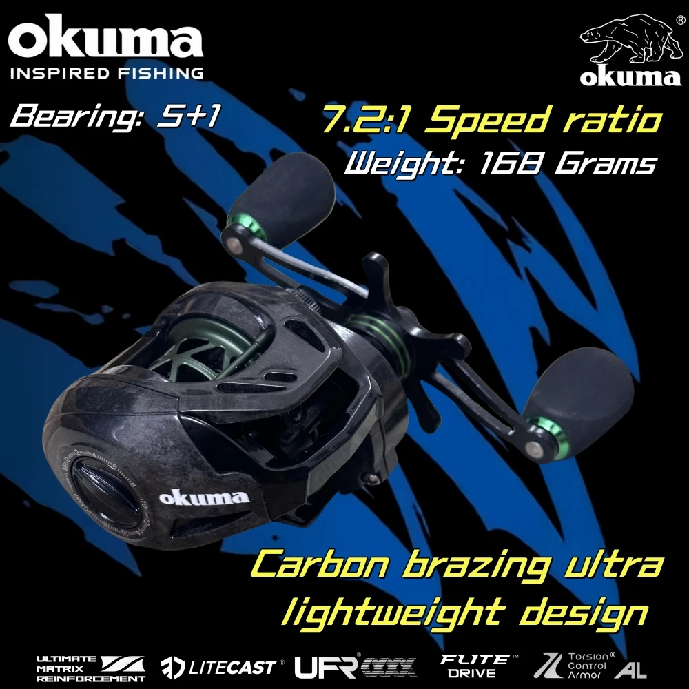 OKUMA Drip Fishing Carbon fibre Bait Casting Lightweight Fishing Reel, 5+1 Bearing Metal wire cup 7.2:1, wheel fishing bait carp