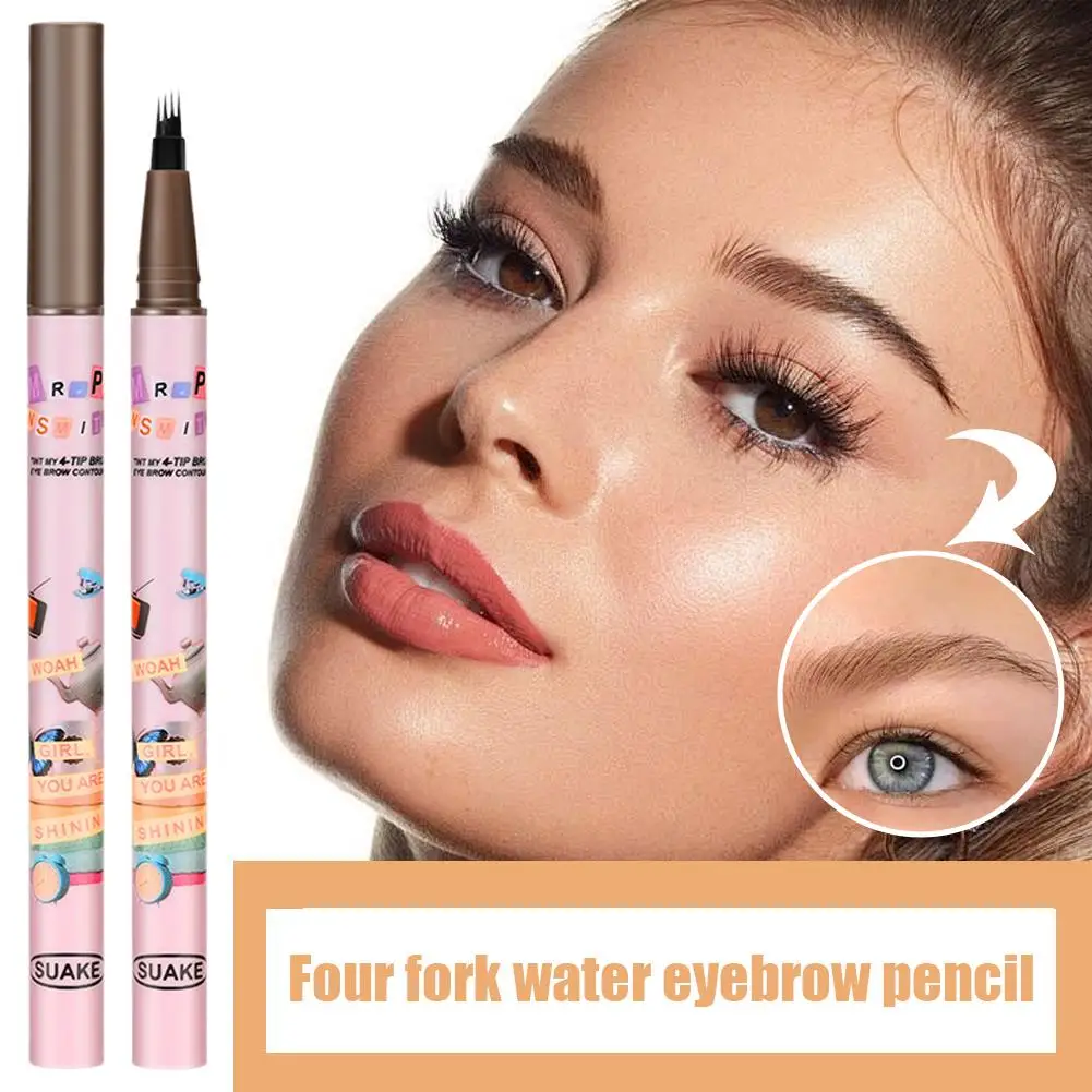 Penna per contorno sopracciglia marrone nero, tratti di sopracciglia precisi a 4 punte, simili a capelli con matita per sopracciglia dall'aspetto trucco naturale Y9V7