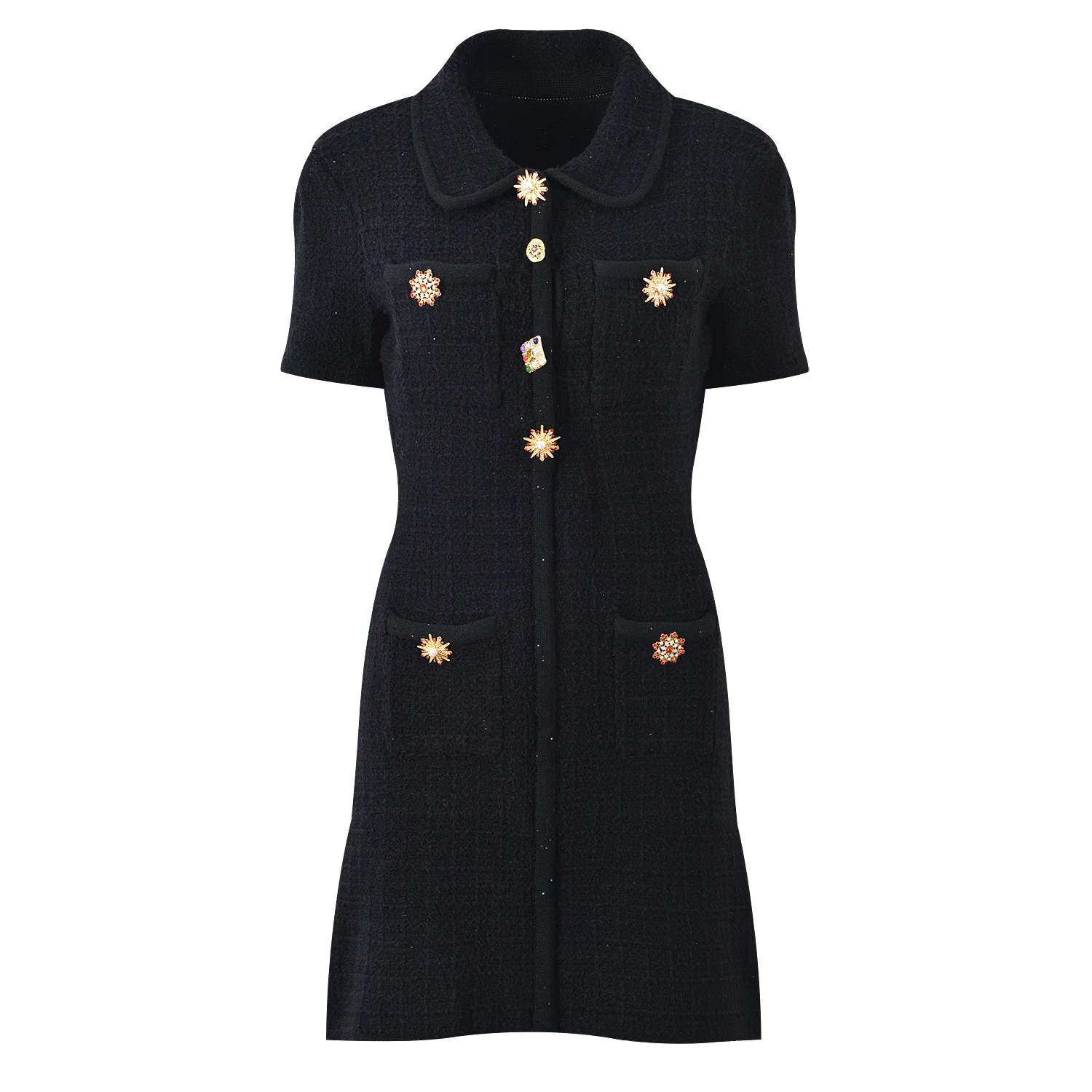 

Celebrity Dress Small fragrance jewelry buttons black elegant knit dress