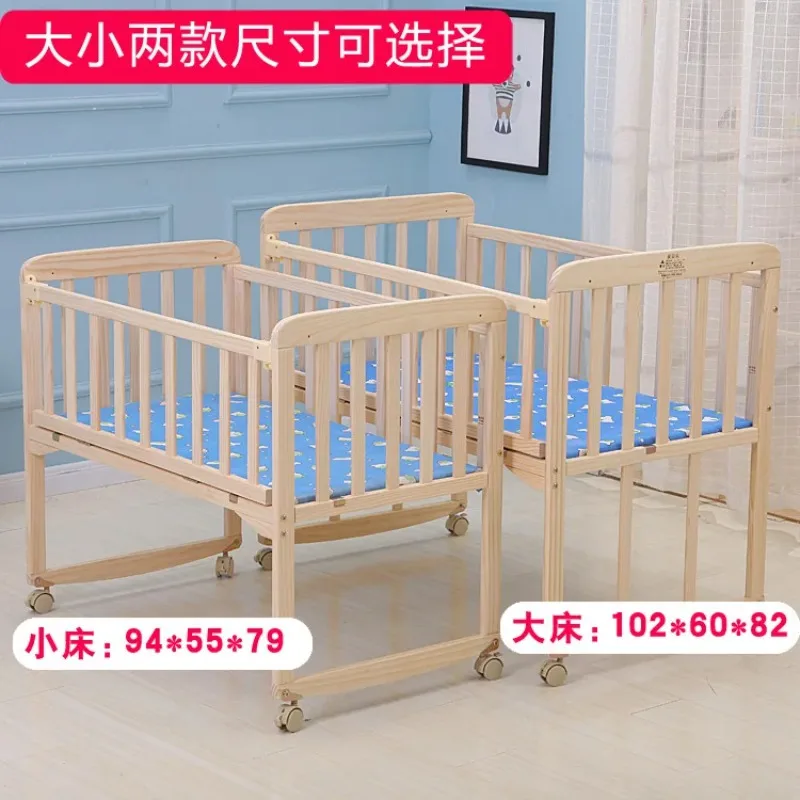 Babyfond Unpainted Solid Wood Baby Crib, Multi-function Rocking Bassinet with Swivel Lock Casters, Bed Splicing to Queen Bed