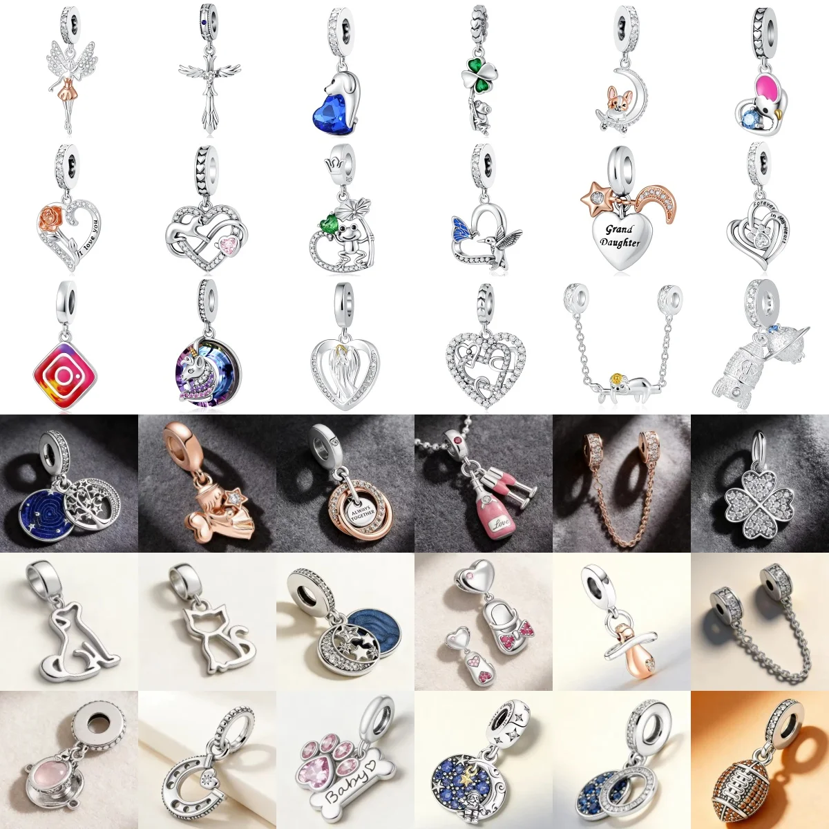 S925 Silver Pendant Bead Series Heart Shaped, Animal, Clover, Moon, Suitable for DIY Bracelets and Jewelry Accessories for Women