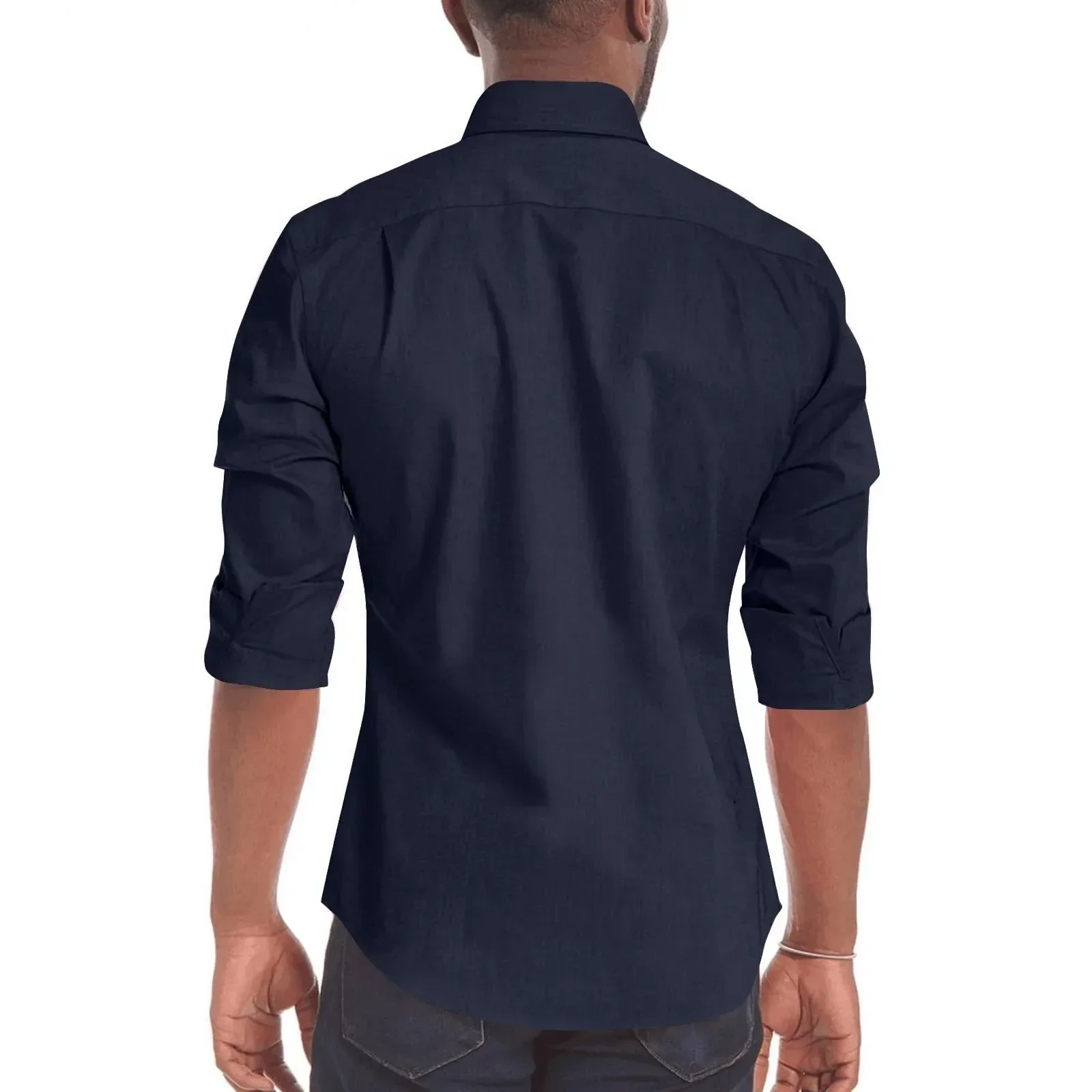 Men's Oxford Stretch Zip Shirt Casual Wrinkle Long Sleeve Zip Up Stretch Solid Oversized Casual Shirt Business Formal Tops