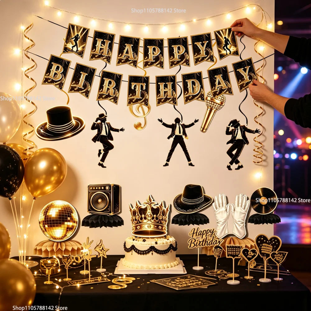Nuevos Artículos para Fiesta de Cumpleaños de Michael y Jackson, Decoración Musical Retro, Globos, Juego de Vajilla, Vasos, Pancarta, Bandeja de Papel Desechable