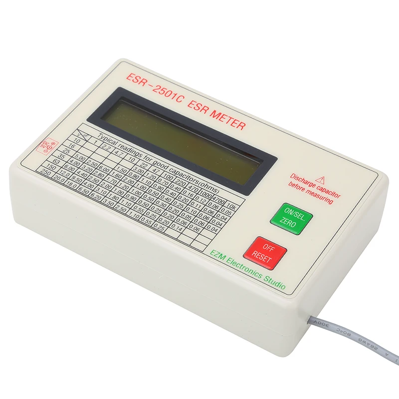 New ESR2501C Capacitor ESR DCR Tester Test In Circuit Capacitance Meter With Test Leads Clip Battery