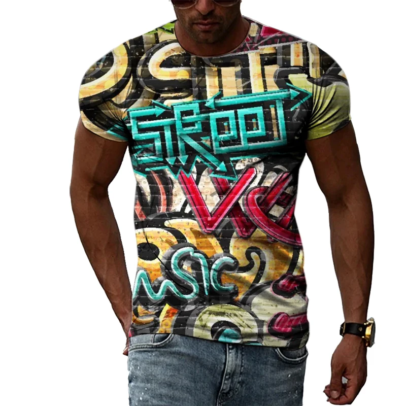 Summer Casual Men\'s T-shirt Creative Graffiti 3D Printing Personality Young Fashion Trend High Street O-neck Short-sleeved Top