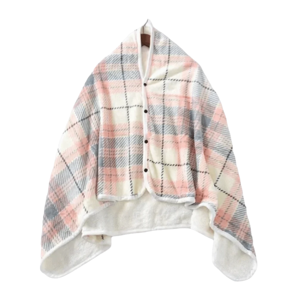 Flannel Material Wearable Blanket Plaid Pattern Button Closure Shawl Blanket Lightweight Soft Texture Wrap Blanket Winter Season