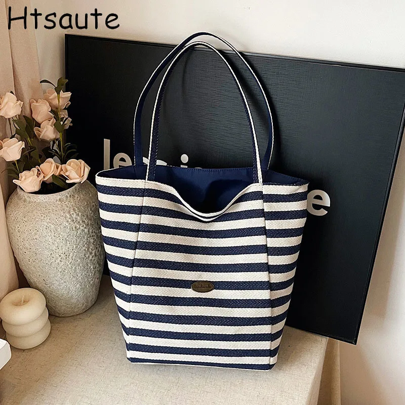 

Casual Canvas Striped Women Messenger Bag Vintage Large Handbag Teenager Shoulder Tote Bags Luxury Handbags bolsos mujer