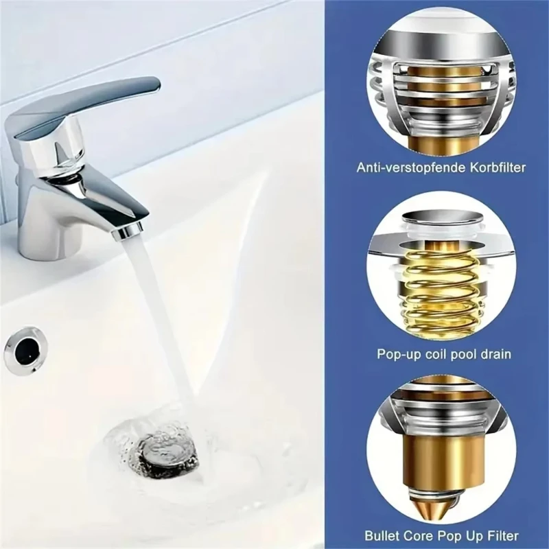 1/3 Stück Universeller Rückstößel-Abflussstopfen, Wasserleckage-Stopfen für Waschbecken, Haarfänger für Badezimmerwaschbeckenfilter, einfach zu drücken. – Detail 3