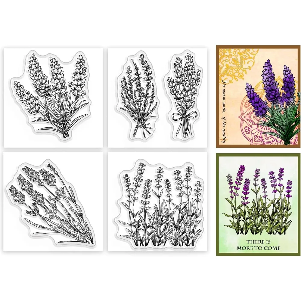 Minisellos transparentes de lavanda para álbum de recortes, sellos de silicona para fabricación de tarjetas, 4 piezas