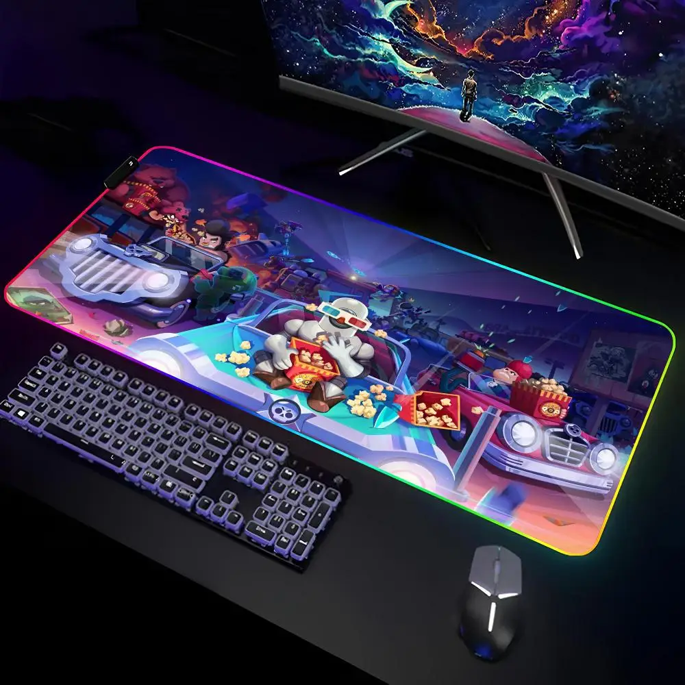 Cartoon Game B-Brawl Stars Mouse Pad Gamer RGB Deskmat Keyboard Mat Gaming Laptops LED Mousepad Desk Protector Anime Mause Mats