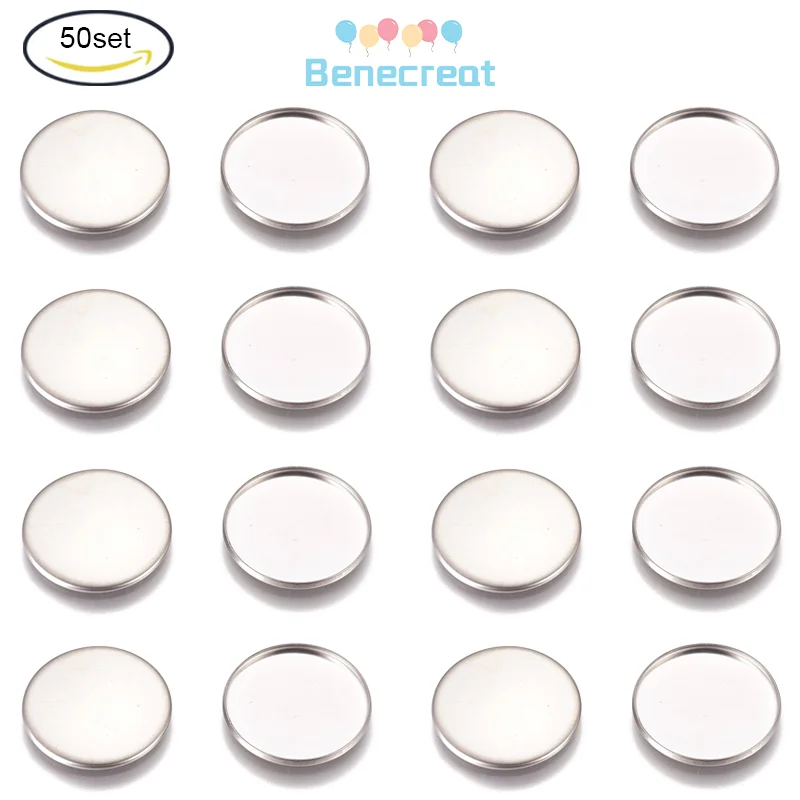 50PC Round Trays Stainless Steel Plain Edge Bezel Cups Cabochons Settings for Jewelry Making DIY Findings Stainless Steel Color