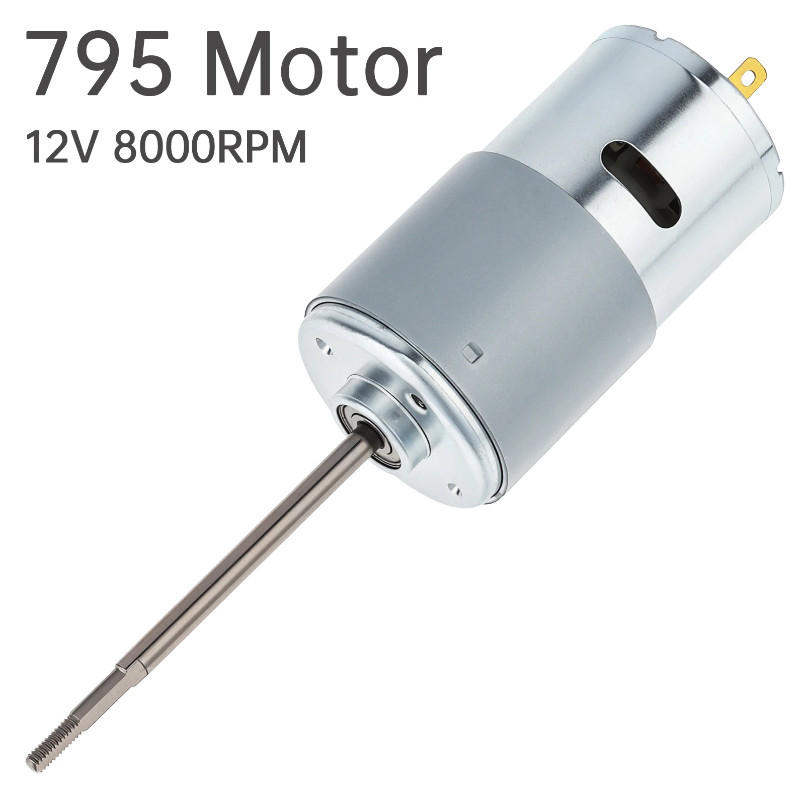 Motor de CC 795 de 12V 90W 8000 RPM con eje largo y alto torque para barco cebador / modelo de barco / licuadora