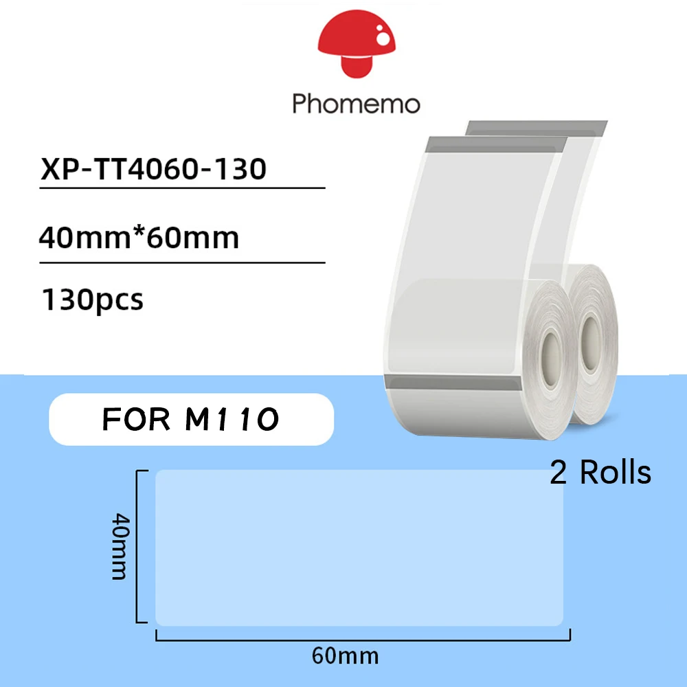 2Rolls Phomemo Clear Transparent label Self-Adhesive Labels Paper for Phomemo M110 200 220 Label Maker Printer Thermal Sticker