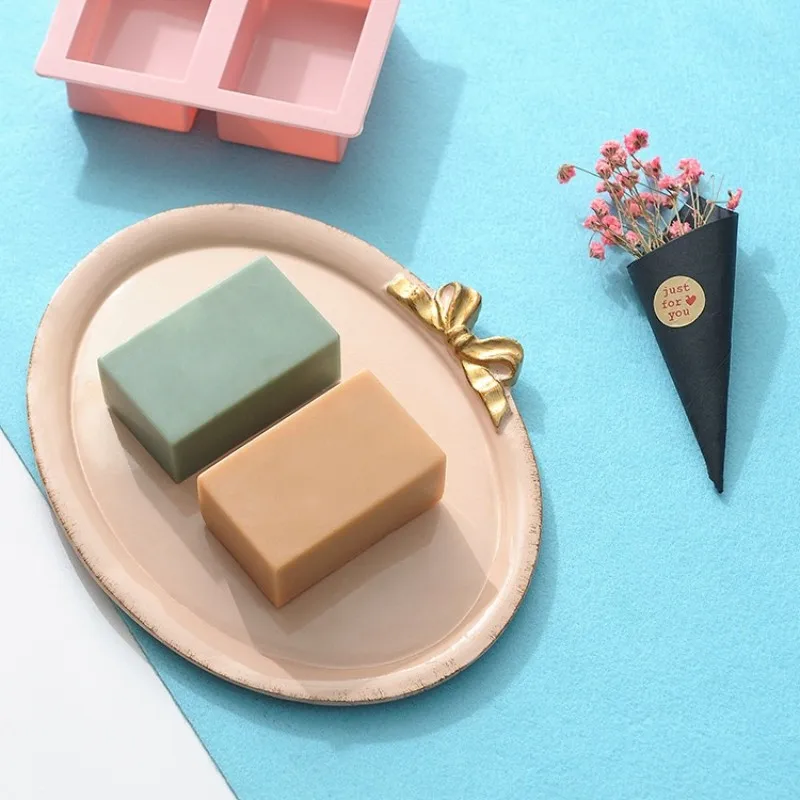 Square Silicone Soap Making Mold DIY 2 Cavities Kawaii Cuboid Handmade Soap Mould