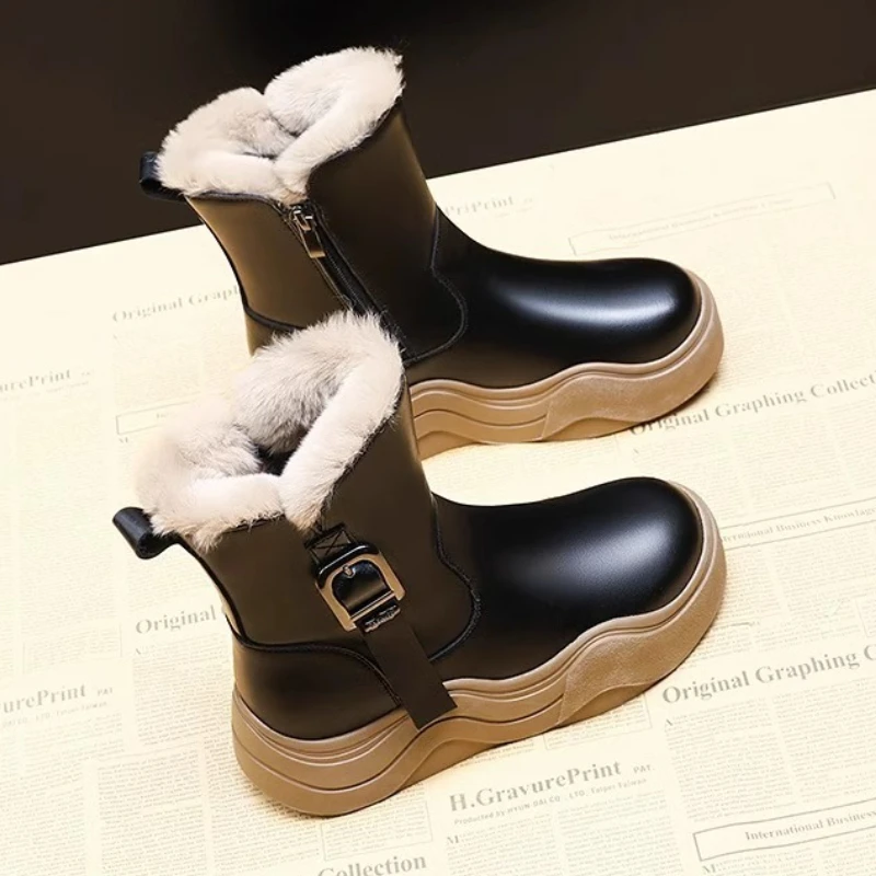 بوتاس موضة حجم كبير أحذية الثلوج للأطفال 2025 شتاء جديد النمط البريطاني الفتيات حذاء من الجلد الراحة عدم الانزلاق الطفل الأحذية الجلدية