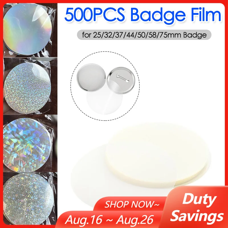 500 peças filme transparente para botão de crachá redondo fazendo 25/32/37/44/58/75mm crachá pet filme capa superior película protetora consumíveis