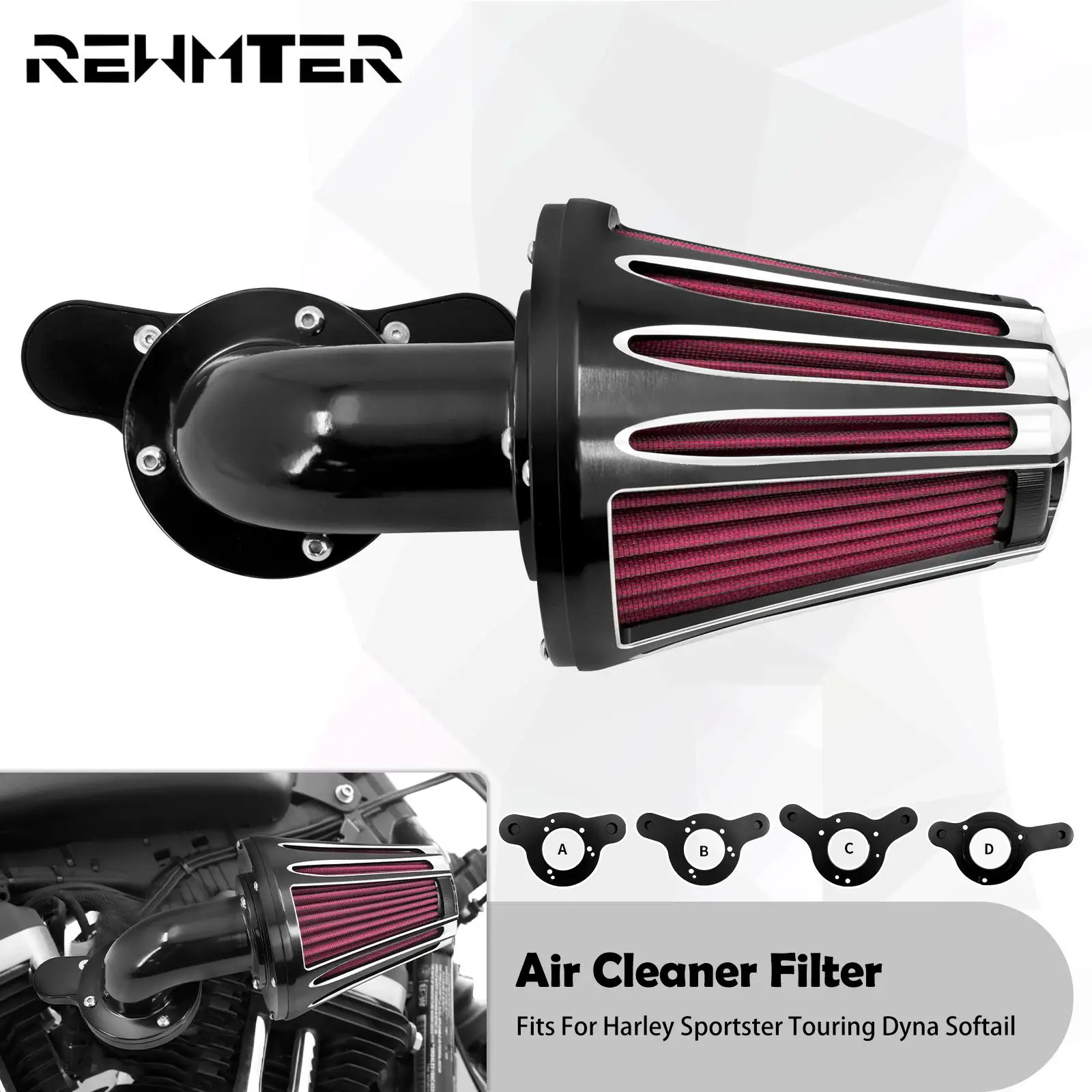 

Motorcycle Black Sucker Air Cleaner Filter Aluminum For Harley Dyna Softail Touring Sportster XL 883 1200 Iron Breakout Fat Boy
