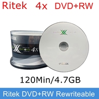 50PCS/BOX Ritek Excellent 1-4X DVD+RW Rewriteable Blank disc 12CM 120Min/4.7GB Disk For Data and Video