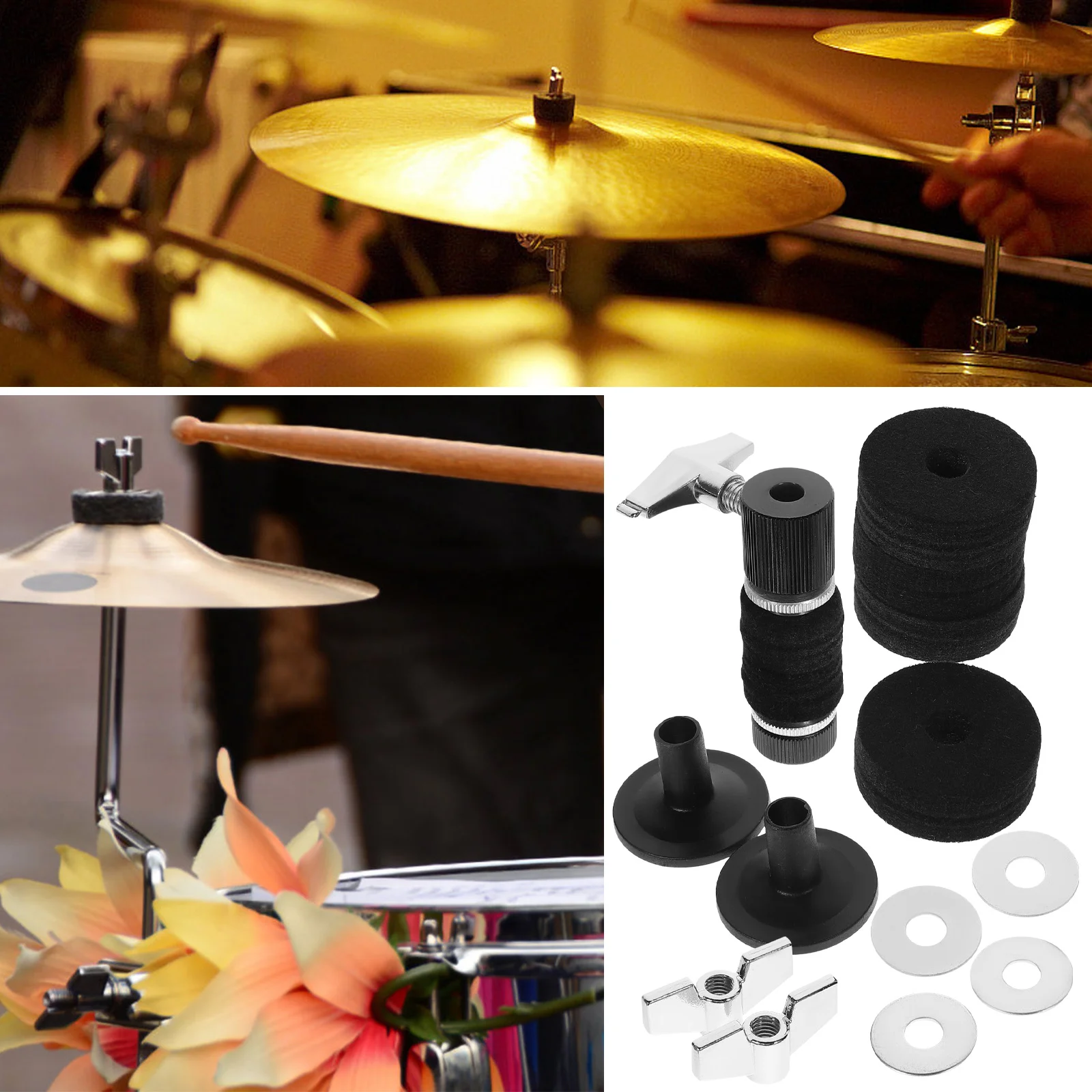 

1Set Cymbal Replacement Drum Accessories Kit Compatible Drum Set Durable Safe Material Felt Pads Clutch Stand Gadgets