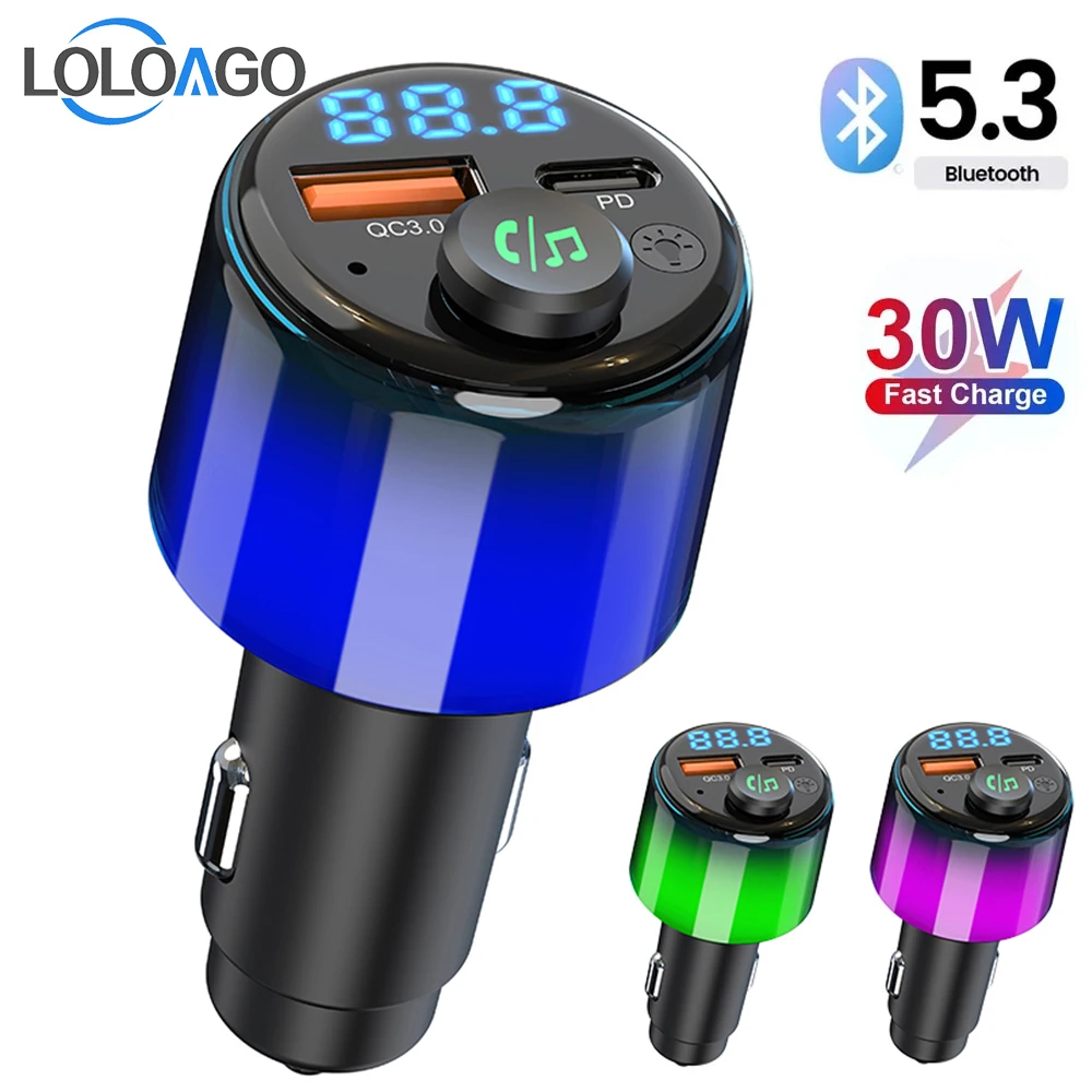 

LOLOAGO Bluetooth 5.3 FM Transmitter Handsfree Car MP3 Player Stereo Wireless Radio Modulator PD30W Quick Charge Fast Charger