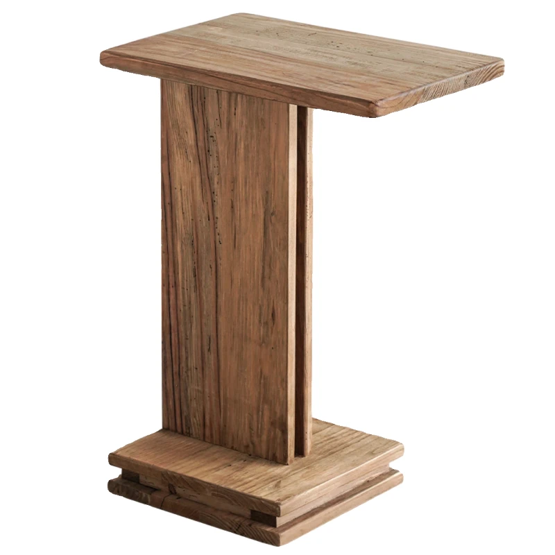 Solid Wood Living Room Side Tables Multifunctional Accent Table for Sofa Vintage Bedroom Nightstand Rustic Home Furniture