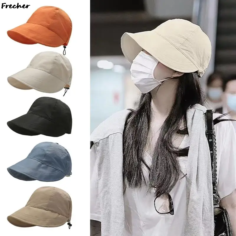 Drawstring Visors Hats Korean Style UV Protection Cap Adjustable Belts Sun Hat Women Men Beach Journey Chapeau Canvas Casquette